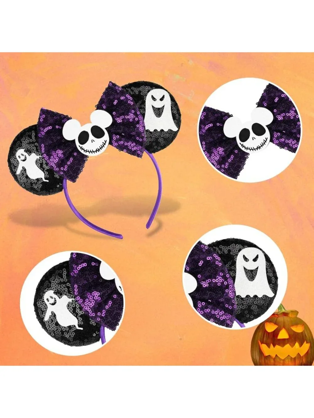Women purple Black Sequin Handmade Mickey Mouse Headband 2 Pieces
